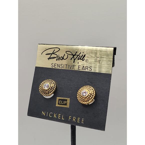 Birch Hill Clip On Earrings Gold Tone Rope Rhinestone Vintage Style Nickel Free - Picture 2 of 7